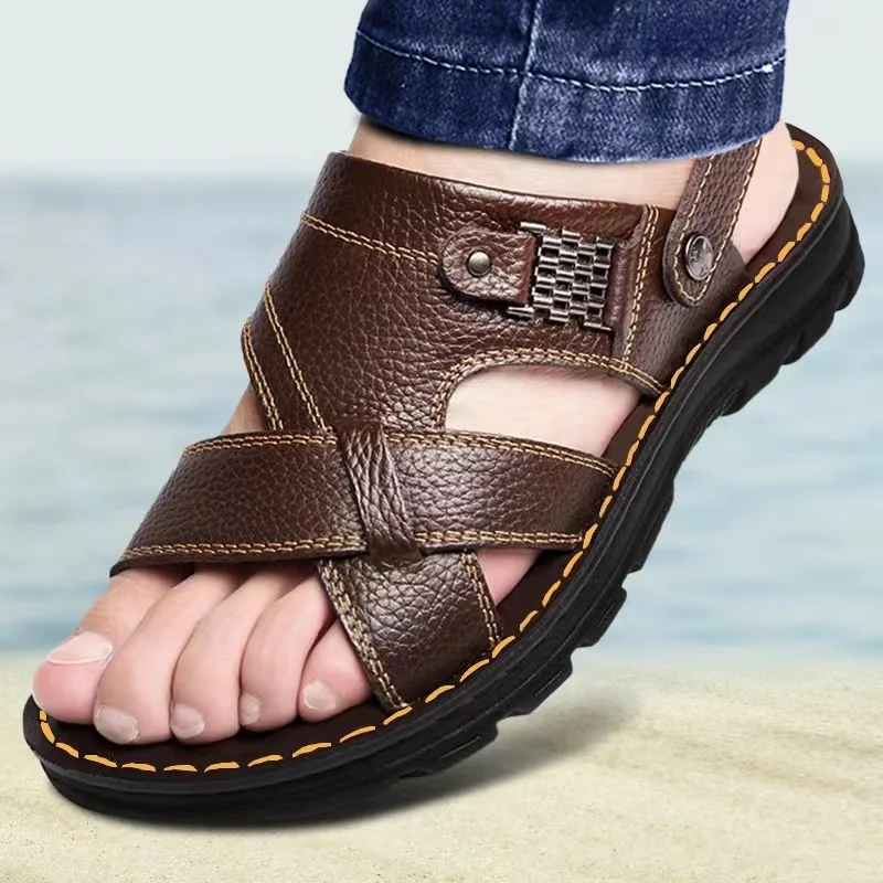 

2022 New Summer Outdoor Leather Sandals Men's Beach Shoes Roman Shoes Men's Leather Sandals Men's Casual Shoes