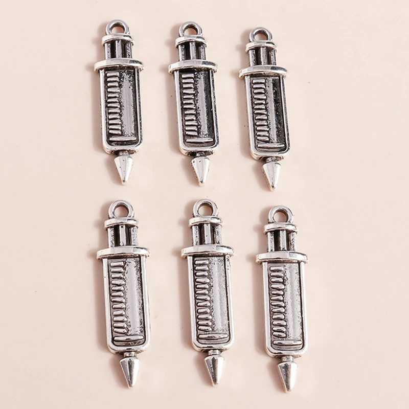 

20pcs 30*8mm Antique Silver Nurse Syringe Injector Charms for Earrings Bracelets Pendants Necklaces Handmade Jewelry Making