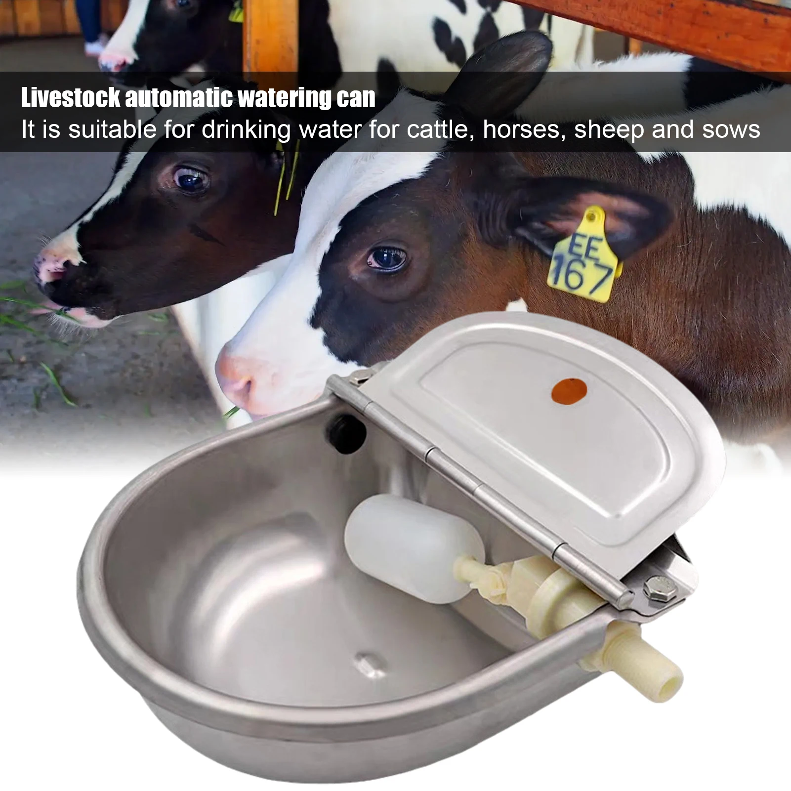 Automatic Stainless Steel Cow Waterer Bowl Horse Cattle Drinking Bowl Draining Hole Float Valve Water Trough Farm Supplies