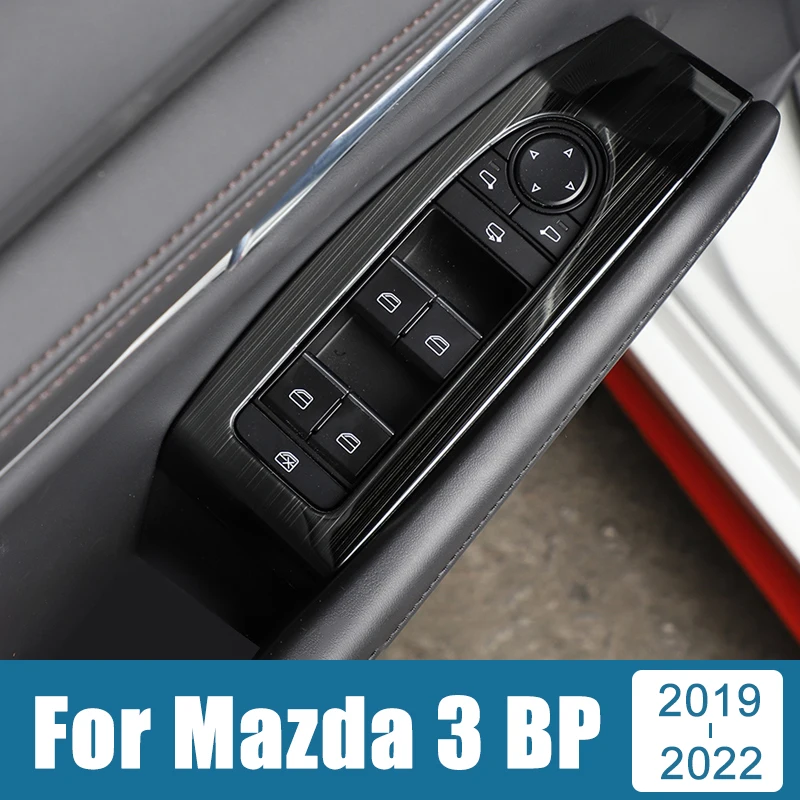 For Mazda 3 BP 2019 2020 2021 2022 Alexa Stainless Car Door Window Glass Switch Buttons Handle Bowl Frame Covers Trim Stickers