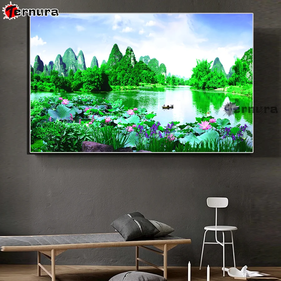 Природные пейзажи DIY Алмазная картина Лебединое озеро Водные горы Вышивка 5d