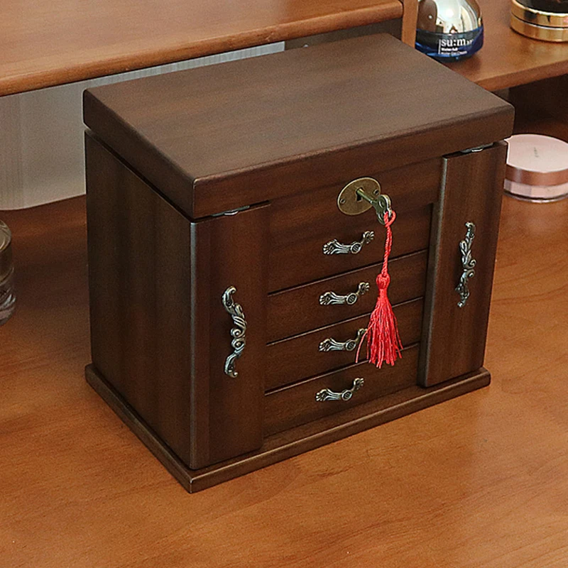 Luxury Multi Layer Jewelry Box Storage Organizer Case Wood Rosewood Vintage Jewelry Storage Box Large Capacity 360 with Lock