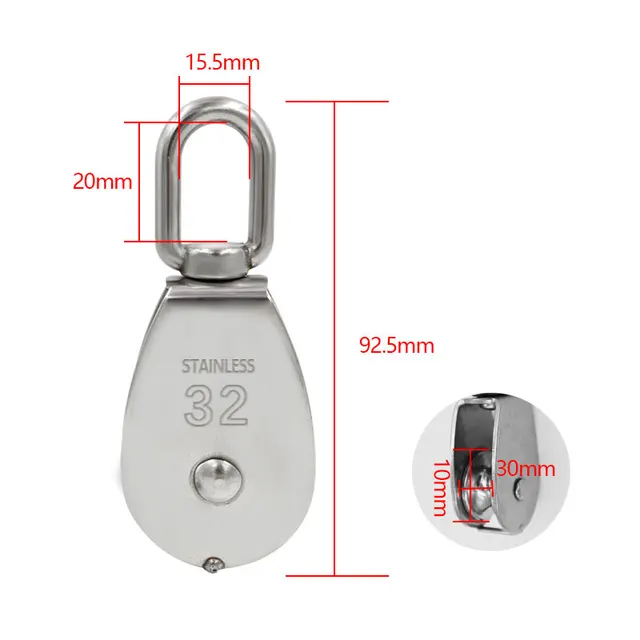 Stainless Steel Pulley M15/M20 M25 M32 Single Wheel Swivel Lifting Rope Pulley Set Lifting Wheel Tools 6