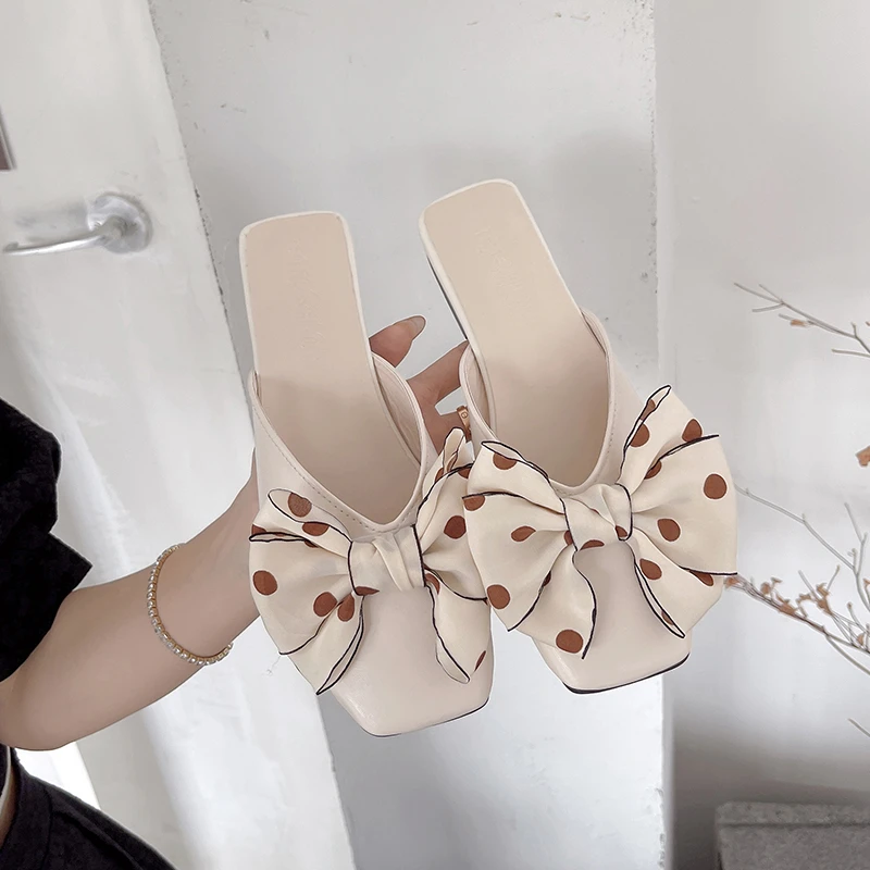 

Шлепанцы женские с круглым носком, простые тапочки на плоской подошве с бантом, Летняя ажурная ткань, сшивание, большие размеры