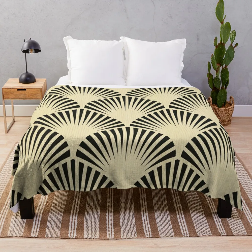 

Art deco,black,beige,rustic,vintage,fan,pattern,elegant,chic Throw Blanket