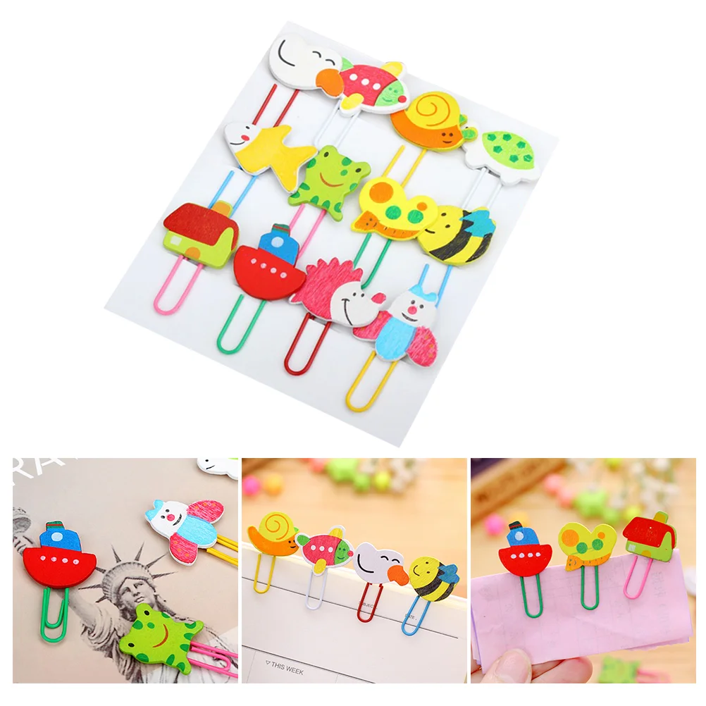 

12pcs Cartoon Animals Wooden Wood Paper Clip Note Mark Bookmark Stationery Gift for Children Kids (Mixed Styles)