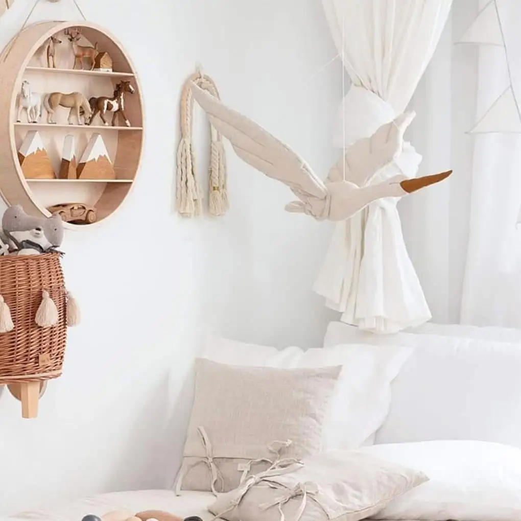 

1pc Cotton Line Wall Hanging Swan Plush Stuffed Doll Nursery Room Pendant Home Bedroom Kids Room Decoration Hanging Ornament