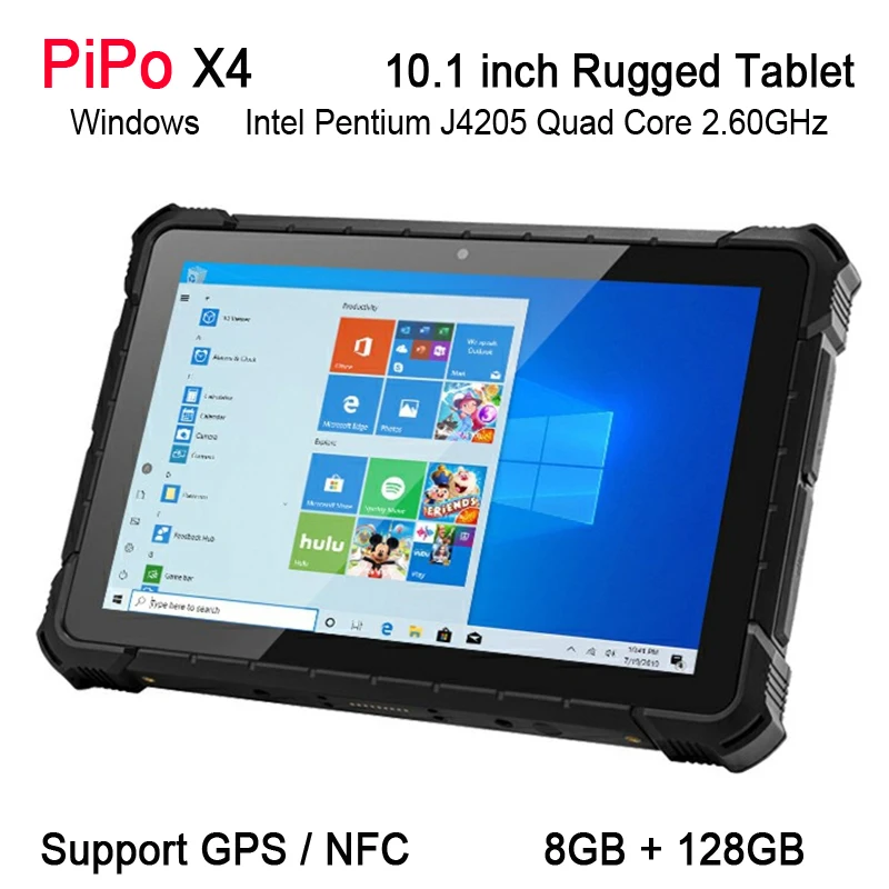 

PiPo X4 Rugged Tablet 10.1 inch Windows10 /11 Intel Pentium J4205 Quad Core 8GB RAM 128GB ROM Support GPS NFC Micro HDMI 6000mAh