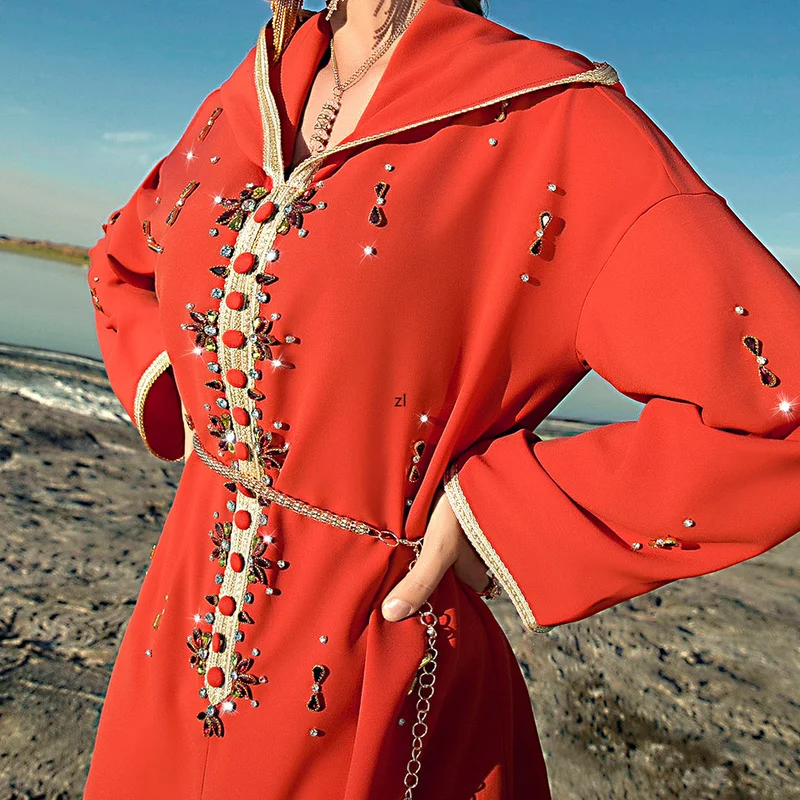 Ramadan Orange Satin Abaya Dubai Kaftans for Women Turkey Islam Clothing Muslim Arabic Long Dress Caftan Marocain Djellaba Femme