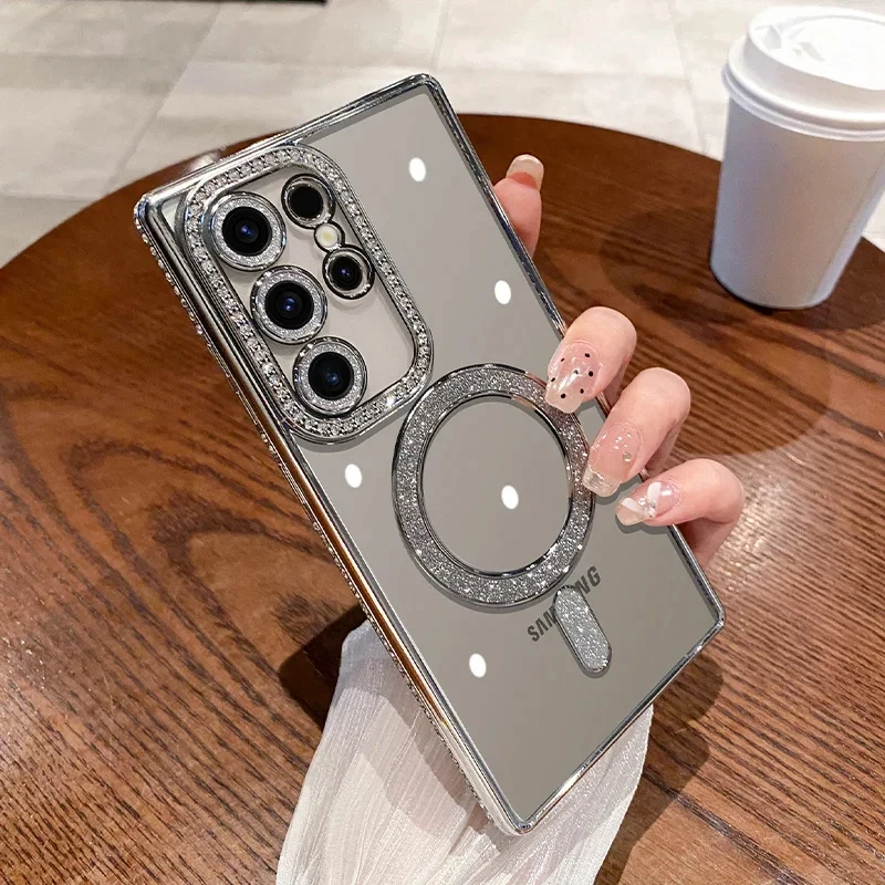 Модный Магнитный чехол с покрытием и бриллиантами для Samsung Galaxy S24 23 22 Ultra Plus
