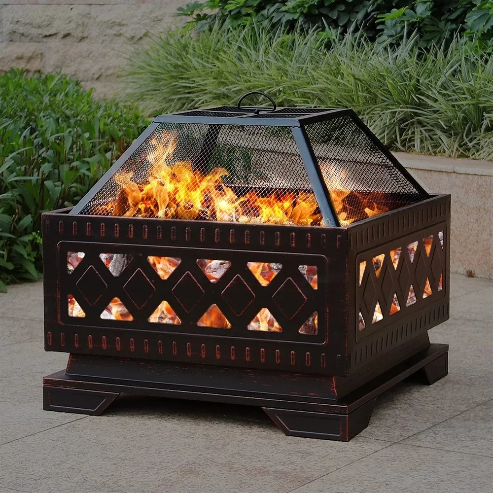 

25in. Steel Square Wood Burning Fire Pit