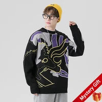 autumnwinter loose thickened round neck sweater mens knitted long sleeve casual jacquard harajuku jumper vetement homme