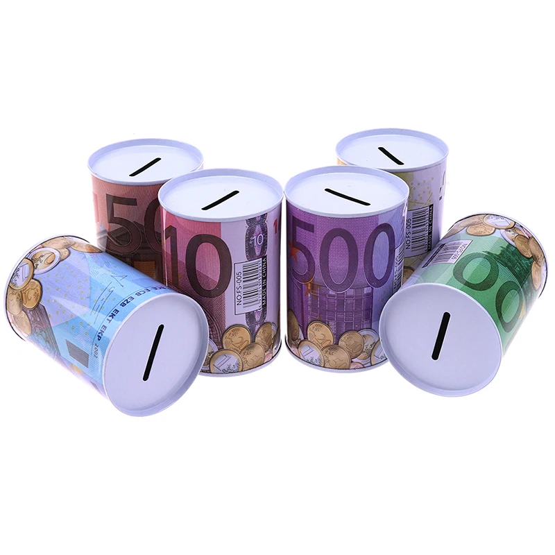 

1pc Euro Dollar Metal Cylinder Piggy Bank Saving Money Box Home Decoration