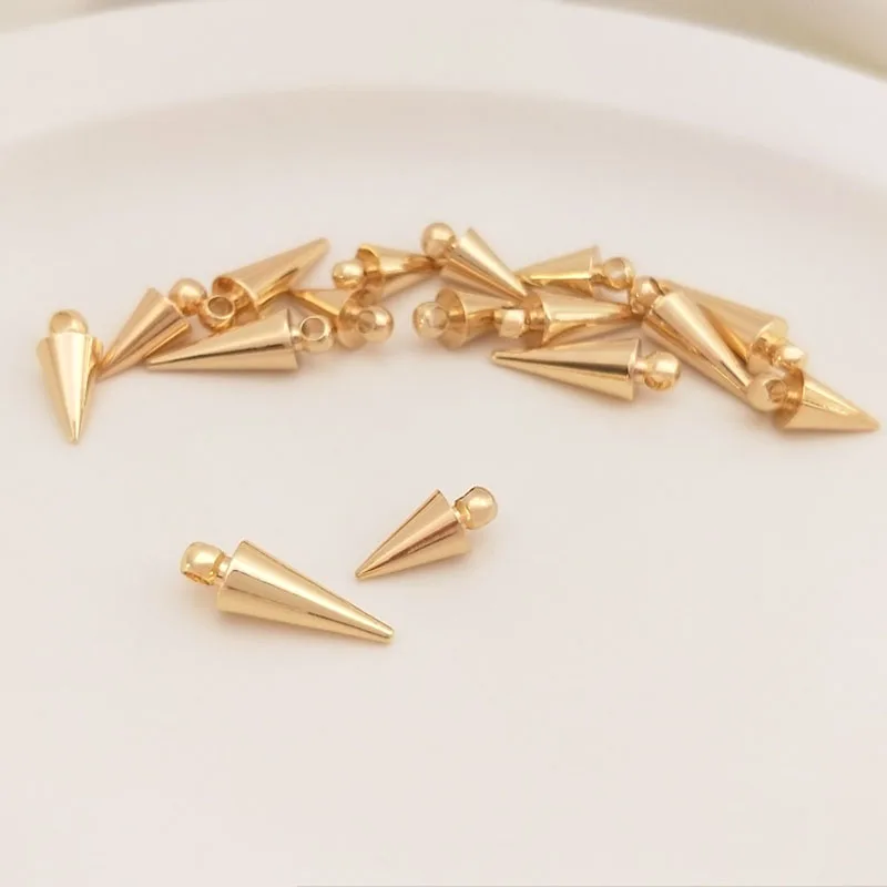 

1Pair 11 15mm Copper Plated Genuine Gold Pointed Cone Pendant for DIY Handmade Necklace Bracelet Jewelry Making Accessories
