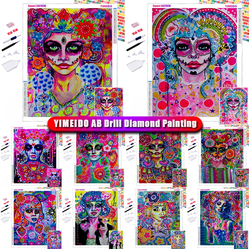 

YIMEIDO Full Square/Round AB Diamond Painting Skull halloween Diamond Embroidery Girl 5D DIY Mosaic Kit Craft Decoration Home