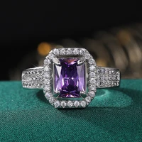 new luxury silver plated square crystal rings for women purple cz stone inlay fashion jewelry charm lady wedding party gift ring