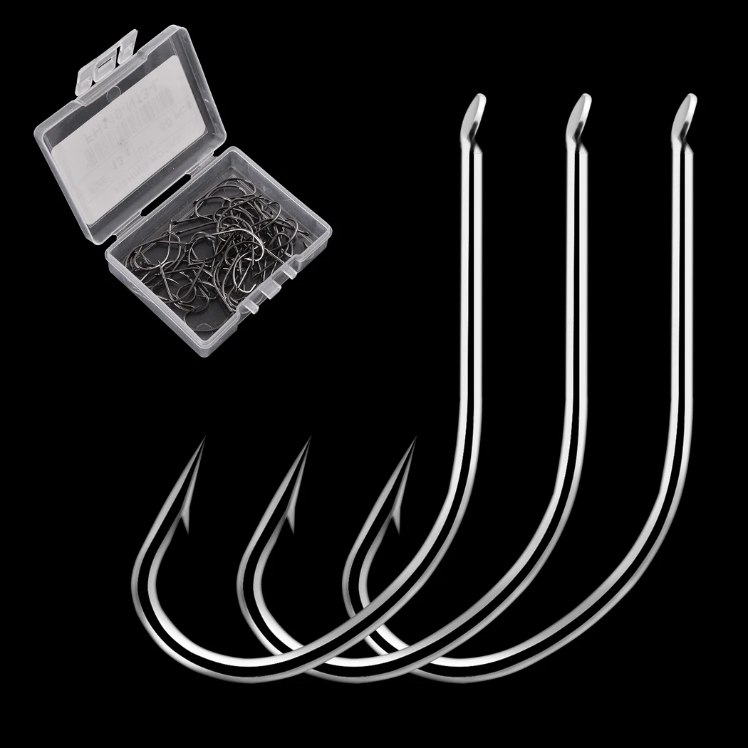 

50PCS/BOX 2-13# High Carbon Steel Fishing Hooks Crooked Barbed Fishhook Black Flat Pond Carp Fishing Hook Set Tool Tackle