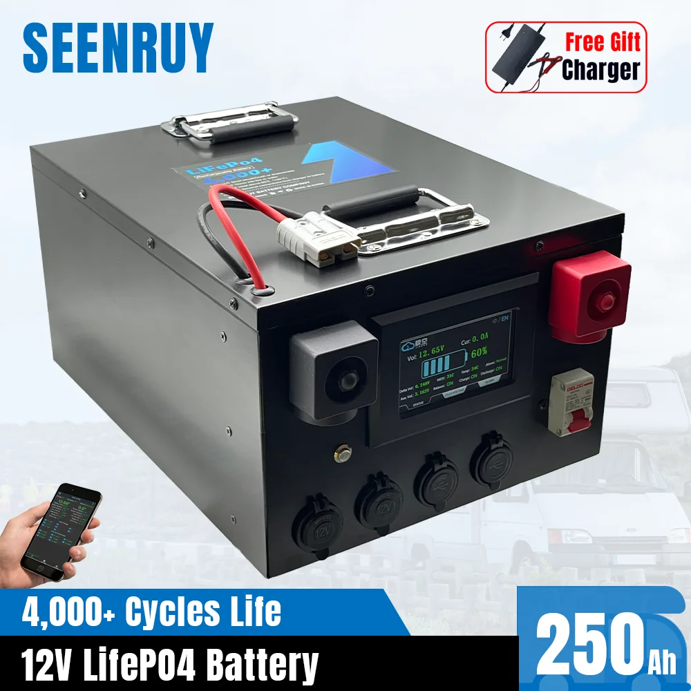 Батарея LiFePO4 12 в 250 Ач Встроенная активная эквалайзация Bluetooth BMS для гольф-тележки RV инвертор солнечного хранилища лодочный мотор