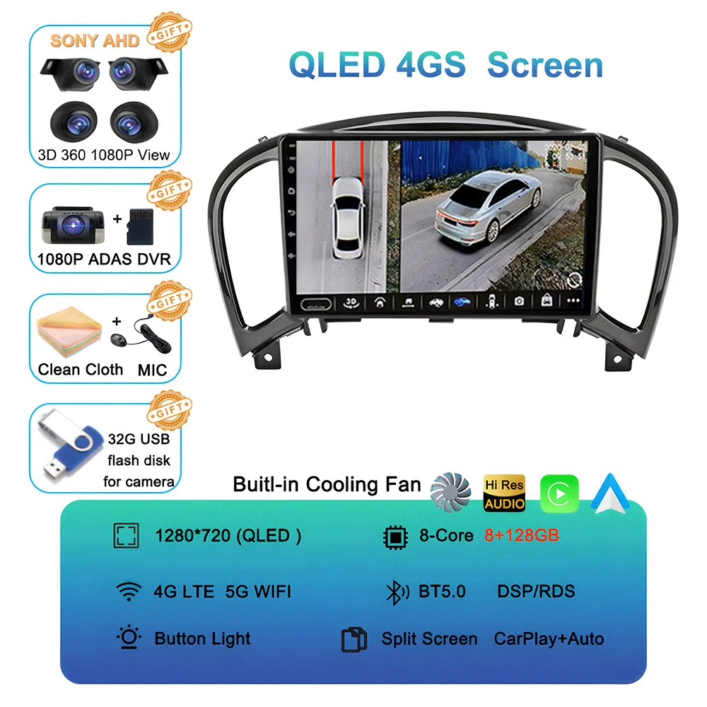 

Видеоплеер Android 15 Carplay Auto для Nissan Juke YF15 2010-2014 Мультимедийное автомобильное радио WIFi + 4G DSP 2 DIN Сенсорный экран