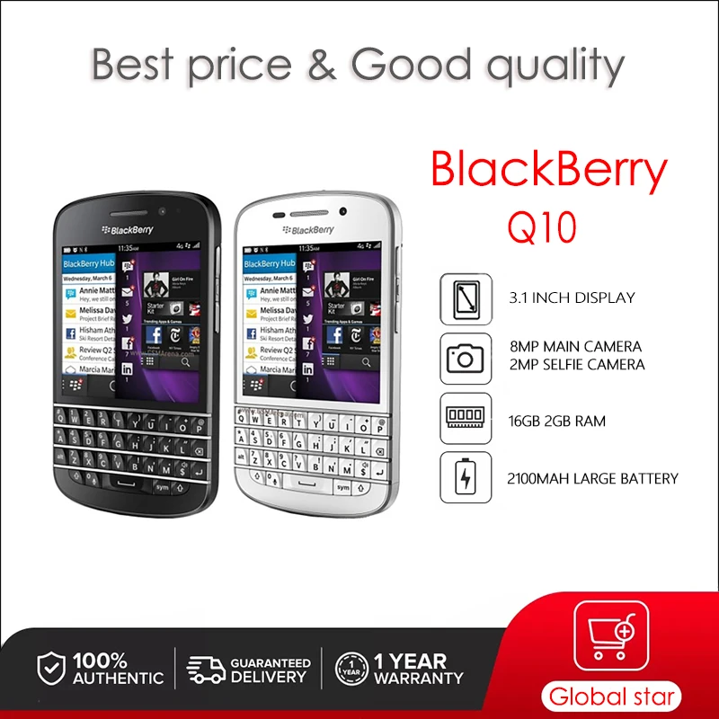 

Refurbished Original Blackberry Q10 (-1 -3 -5) Unlocked Cellphone 2GB+16GB 8MP Camera free shipping