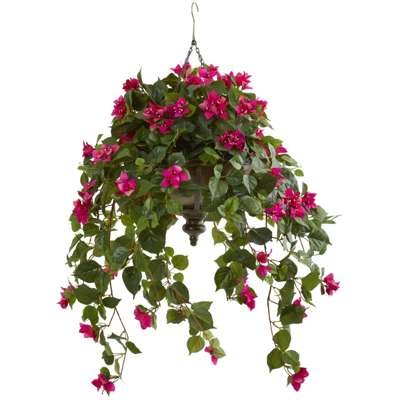 

Free shipping 37" Bougainvillea Artificial Plant in Hanging Metal Bowl Pink