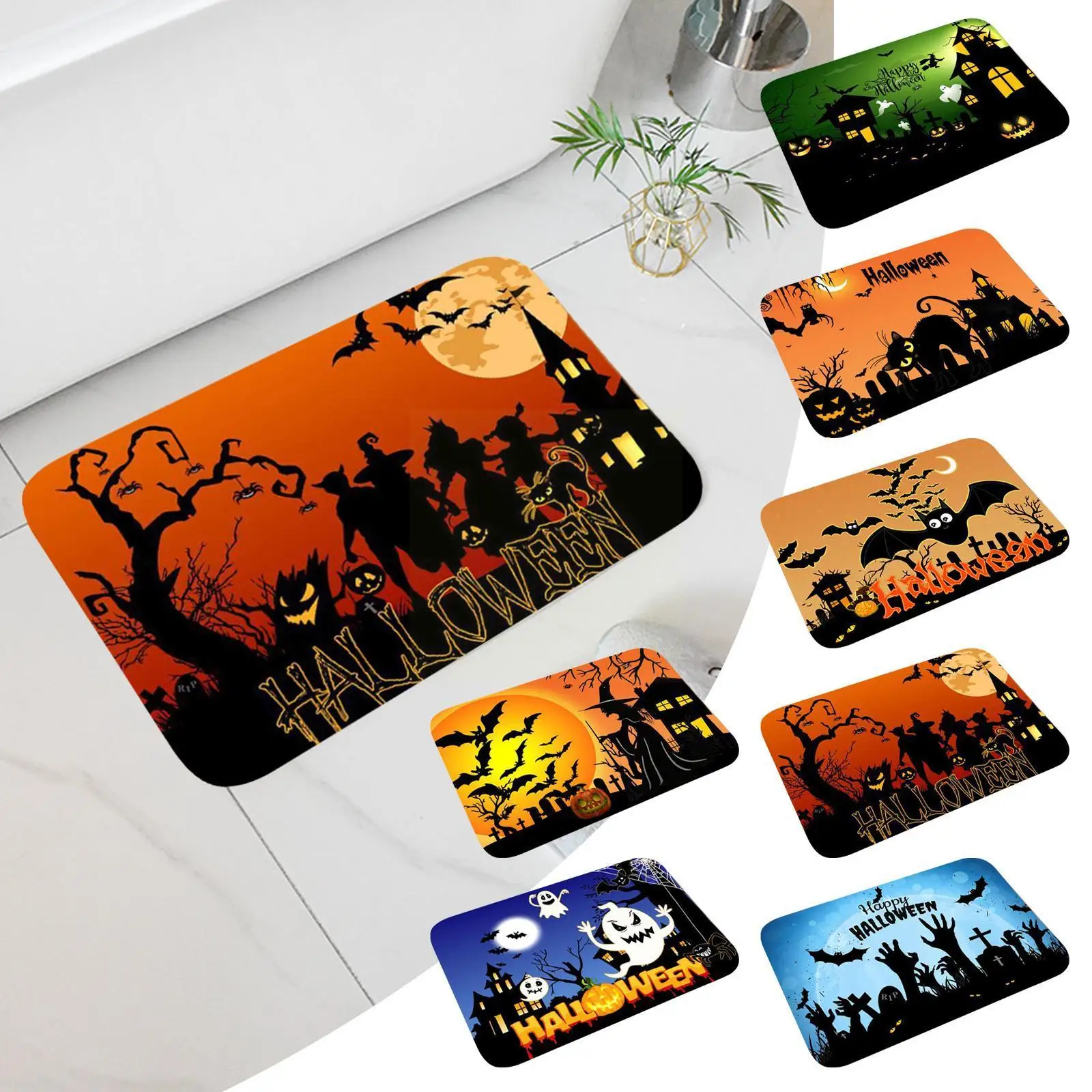 

Halloween Doormat Anti-slip Absorb Bath Mat Printed Floor Mats Bedroon Bathroom Mat Home 40*60cm Kitchen Floor Halloween St Y6A0