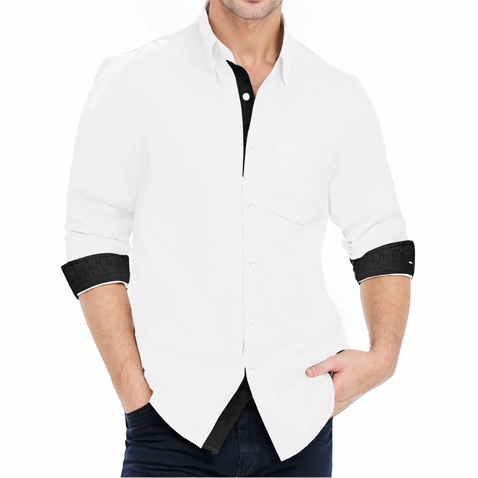 

Mens Casual Fashion Solid Color Lapel Long Sleeve Cardigan Shirt T Shirt