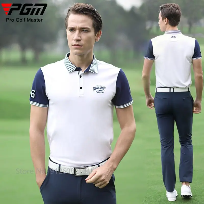 

Футболка PGM мужская с отложным воротником, повседневная тенниска из быстросохнущего хлопка, майка для гольфа в стиле пэчворк, лето