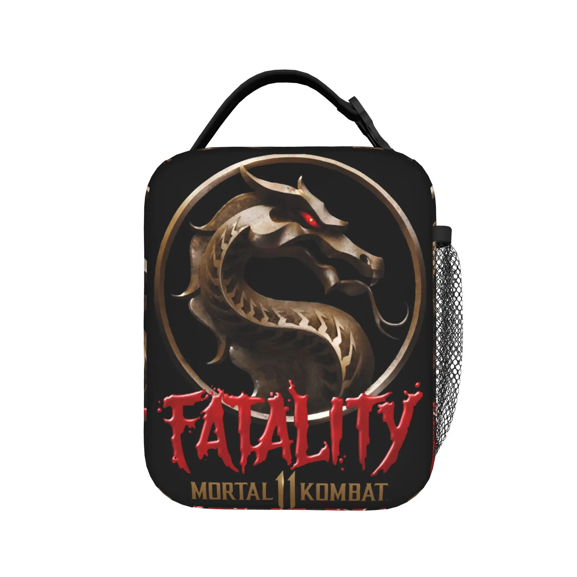 Фото Изолированная сумка для обеда с логотипом Mortal Kombat Retro Dragon, герметичная сумка-контейнер для еды Scorpion Mk11, сумка-холодильник, сумка-тоут, ланч-бокс для работы №1