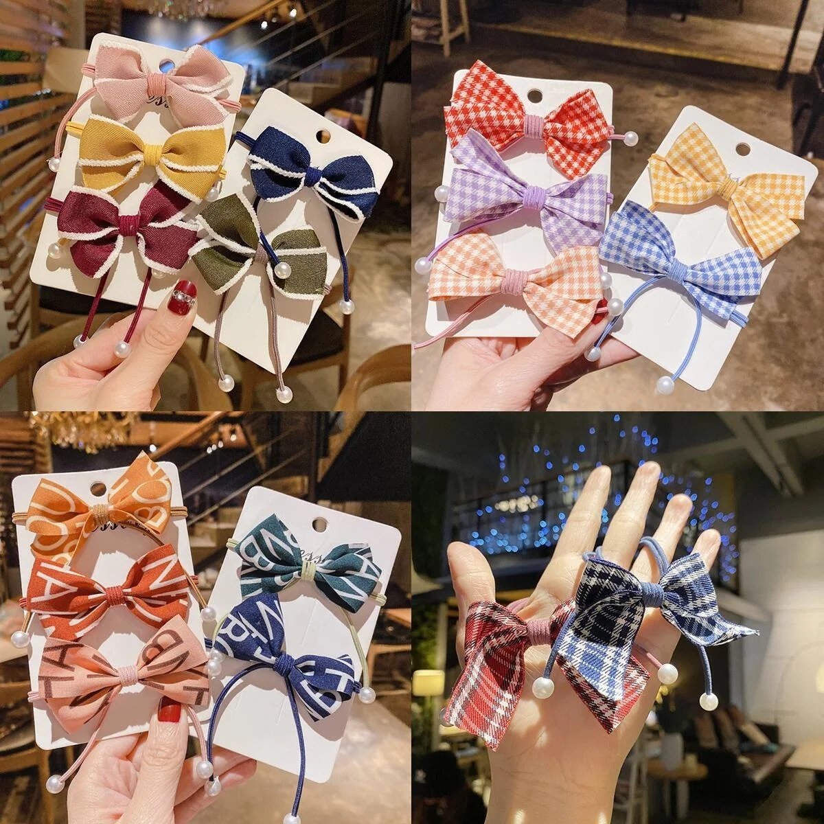 

5PCS Fashion Temperament Boutique Bow Women Hair Ties Rubber Band Ponytail Holder Elastic Hair Band Headwear Hair Accessories