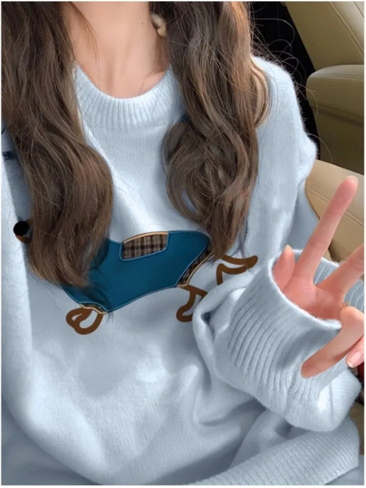 Дизайнерская блузка с круглым вырезом свитер женские вязаные пуловеры