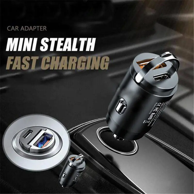 

100w Car Phone Charger Super Fast Charging Usb Charger Stealth Portable Mini Cigarette Lighter Adapter For Iphone Huawei Samsung