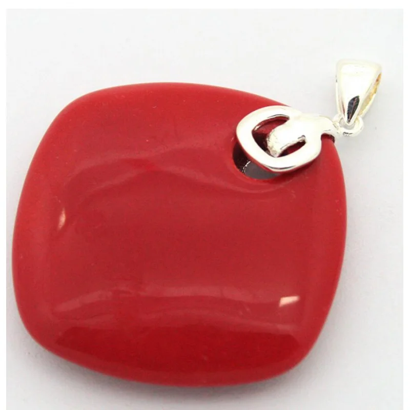 

Elegant 925 Sterling Silver 35x35MM imitation Red Coral Pendant for valentine's day gift