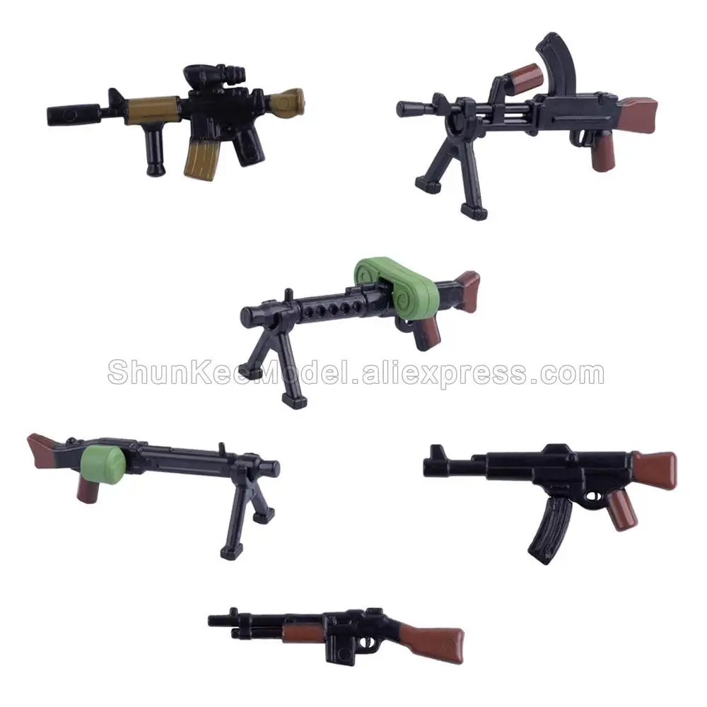 

5PCS WW2 Soldiers Weapon Building Block Accessories Two-color Printing Machine Rifle Submachine Sniper MG42 Guns Military Bricks