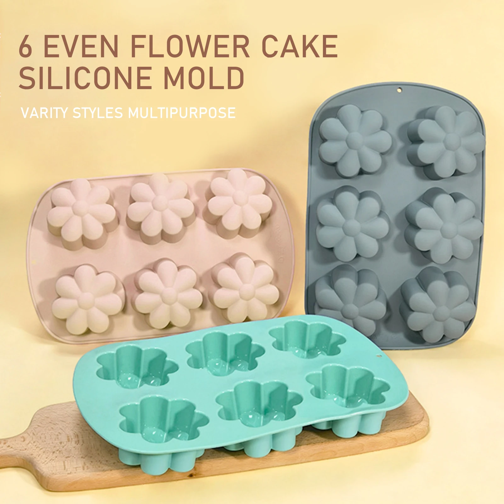 

6 in a Row Mousse Cake Mould Food Grade Material Cake Stencil Mousse Cake Silicone Stencil Reusable Flower Shape Mould VC