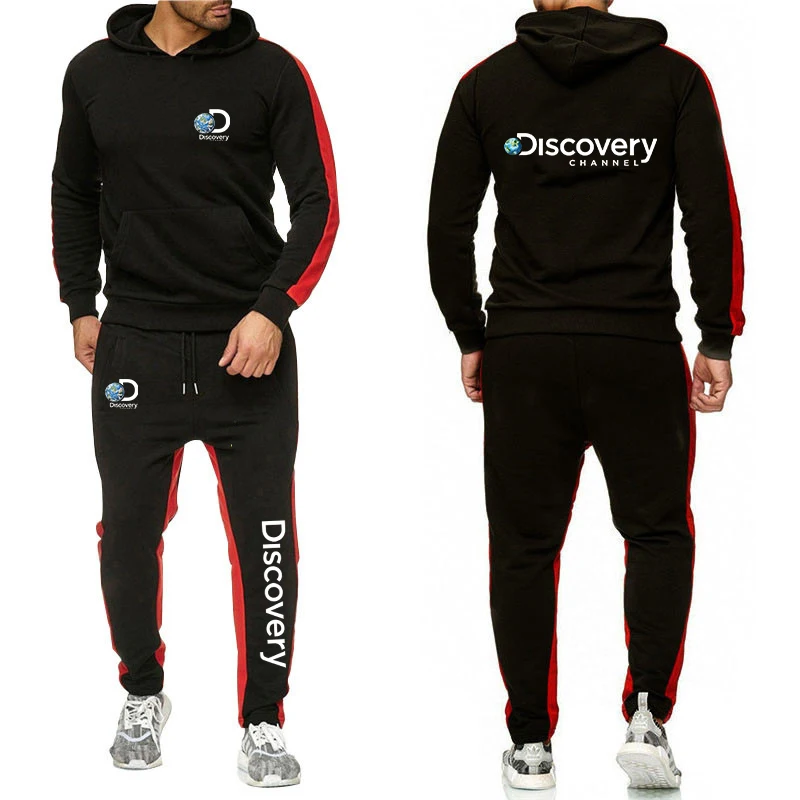 

Discovery Channel Men's Tracksuits Long Sleeve Sport Hoodie And Pants Spring Fall Solid Color Jogging Suit For Male