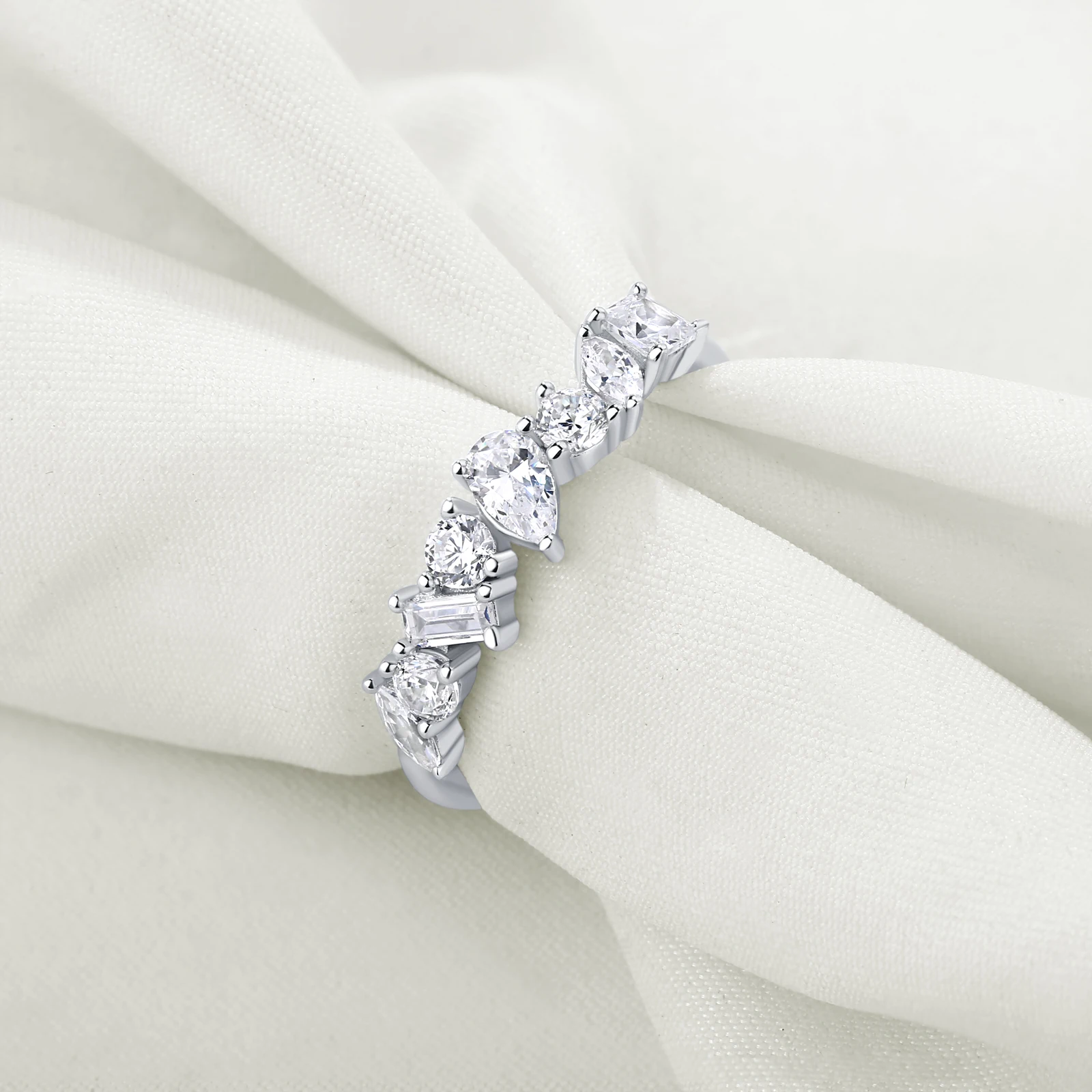 Newshe 925 Sterling Silver Irregular White AAAAA Cubic Zirconia Wedding Engagement Ring For Women Personality Jewelry Gift | Украшения и