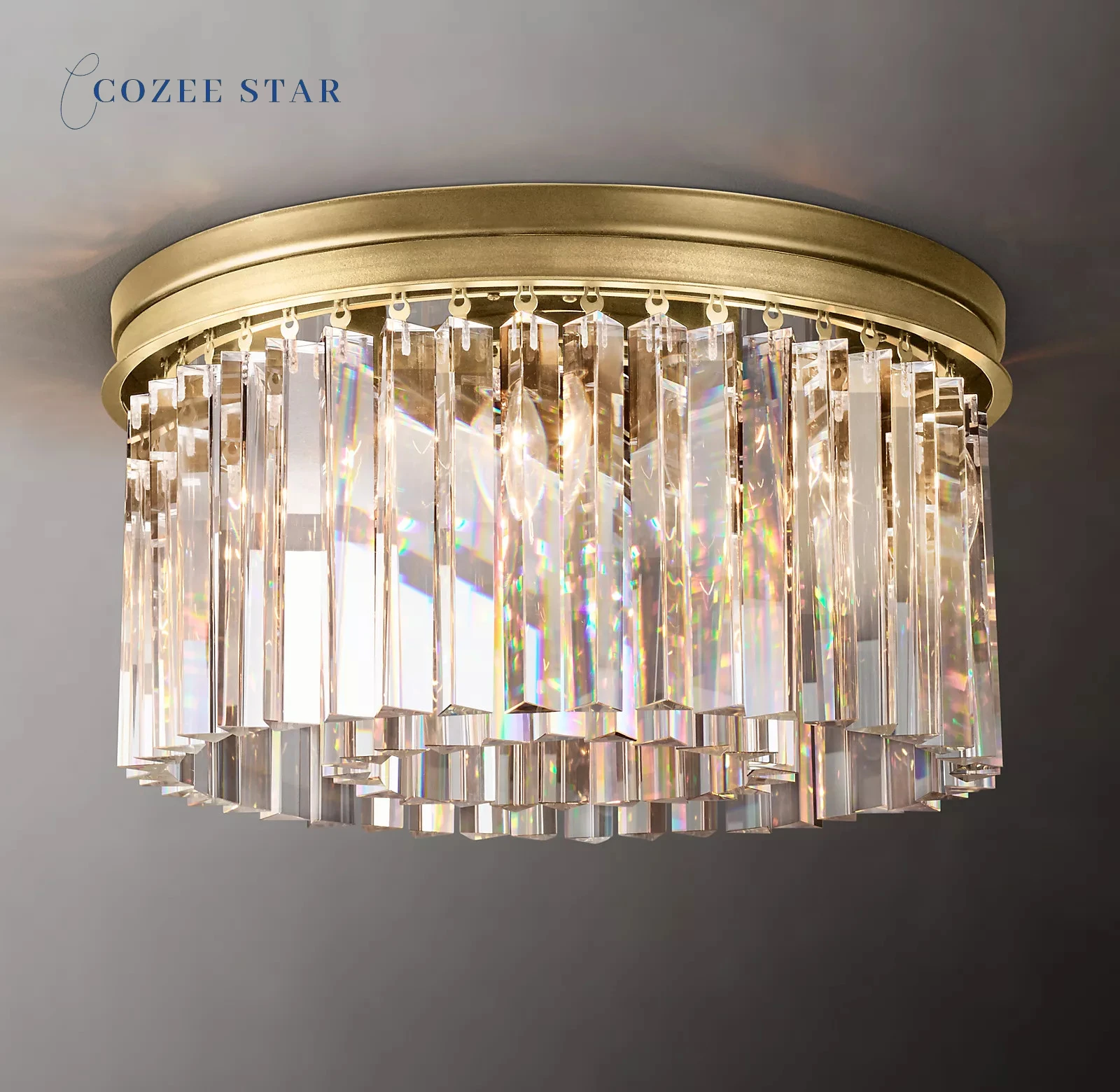 

1920s Odeon Flushmount Modern Retro LED Clear Smoke Crystal Round Ceiling Lights Fixture Bedroom Bathroom Lamps Lustre