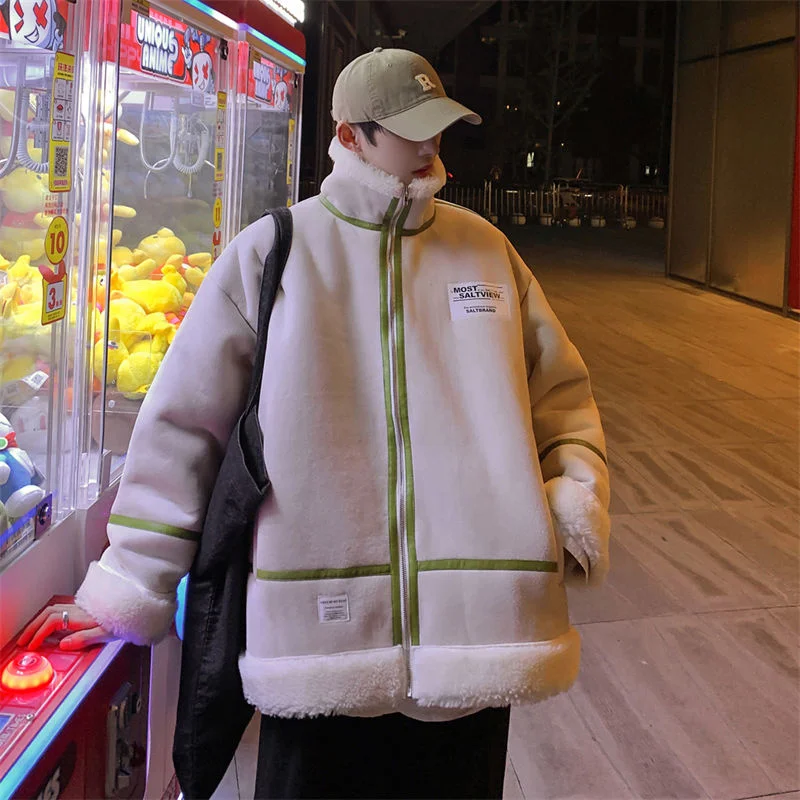 Winter Fur Integrated Men's Loose Parkas Thicken Warm Stand Collar Unisex Jackets Korean Style Male Casual Coats mens jackets