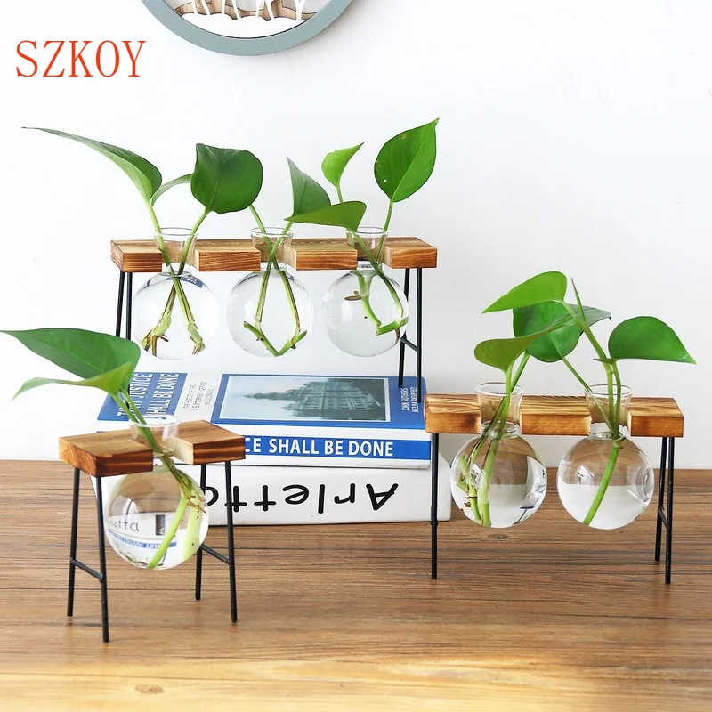 

Гидропонная ваза, прозрачная ваза, деревянное украшение для стола, Прочная Красивая стеклянная ваза для бутылок