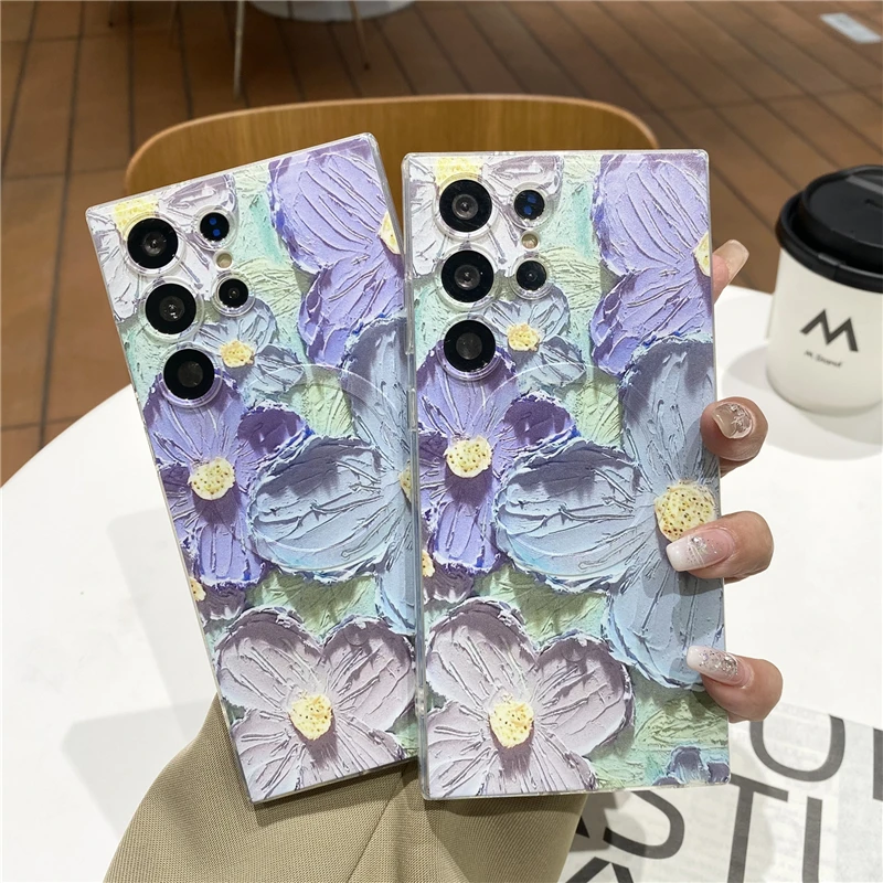 Цельный чехол с аниме Синие цветы для Samsung Galaxy S21 S22 S23 S24 S25 Plus Ultra Note20Ultra телефона