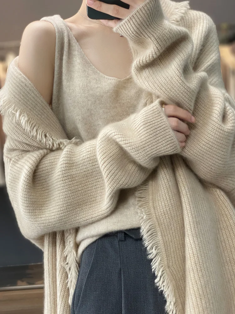 Женский кашемировый кардиган с кисточками