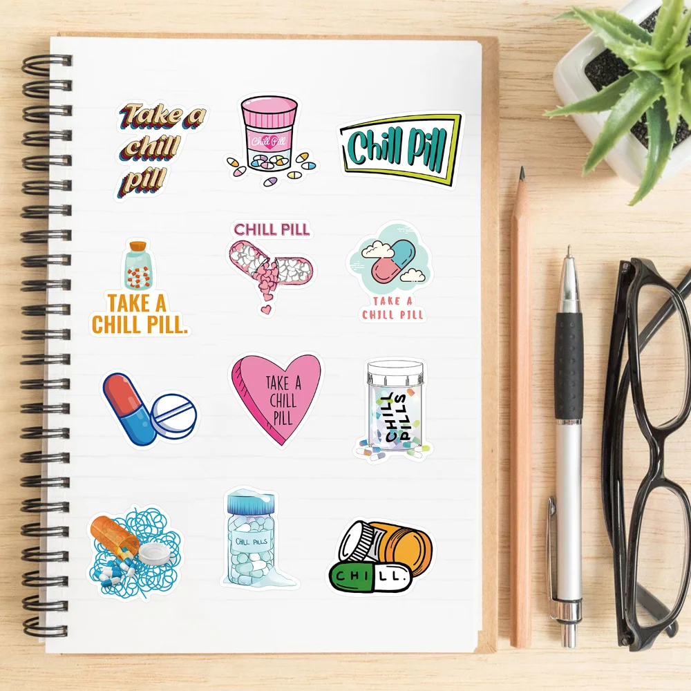 

10/52Pcs Medical Personnel Stickers Chill Pill Sticker DIY Laptop Bicycle Guitar Skateboard Kid Graffiti Waterproof Stickers Toy