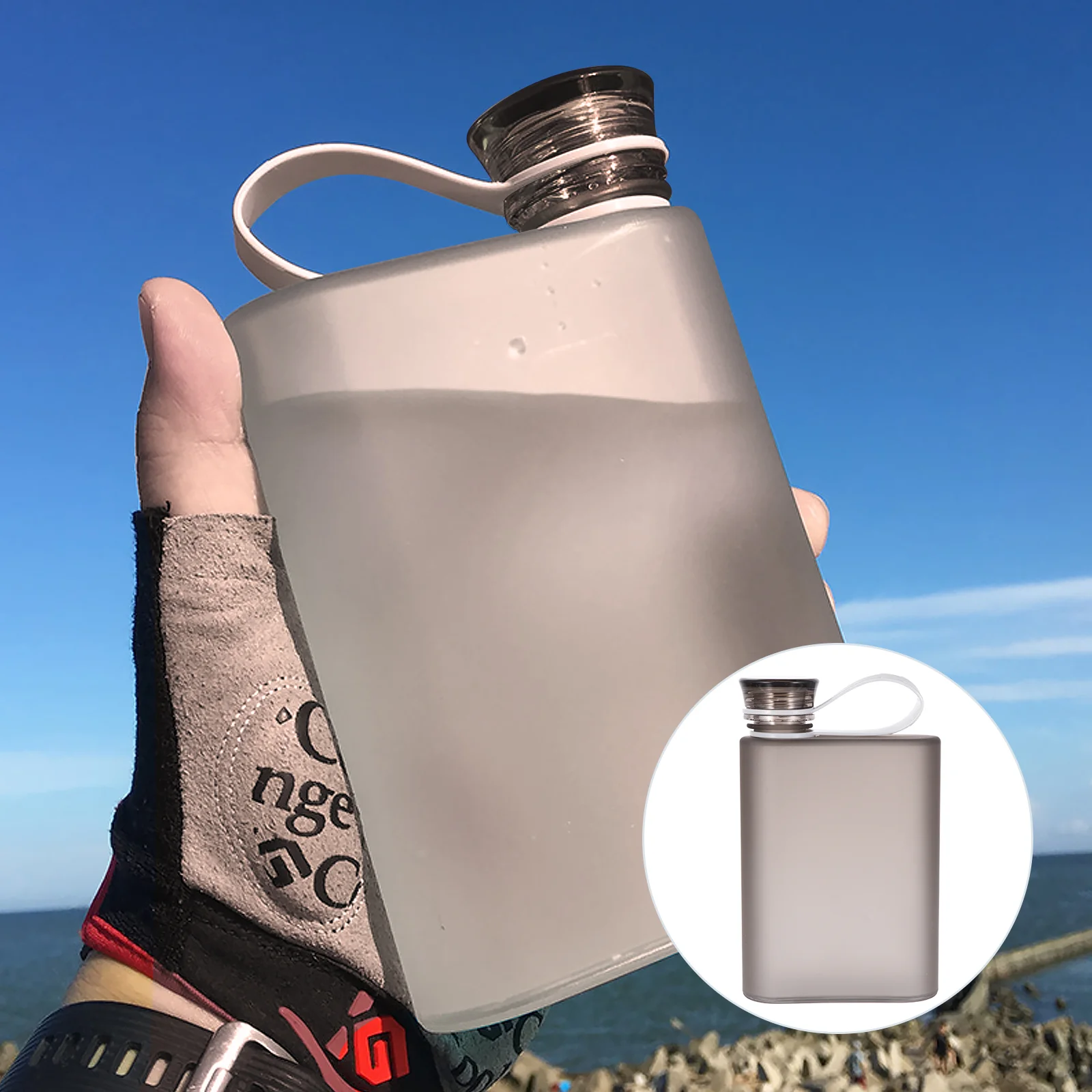 

Leak Proof Water Bottle Kettle Fitness Drinking Frosted Portable 16.2X10.3X4CM Outdoor Grey Plastic