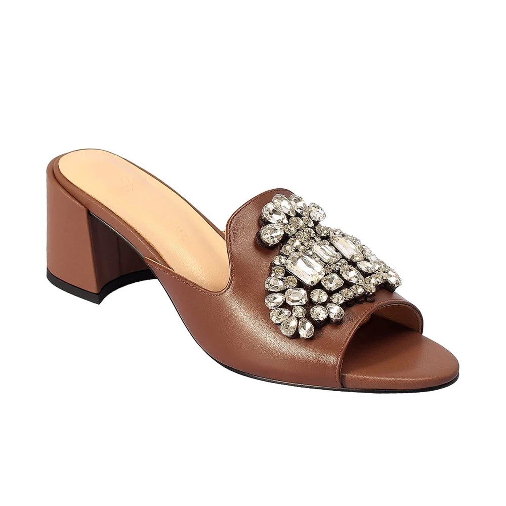 Red heel rhinestones Sandals Shoes for Women 2022 Designer Luxury Mules,Brand Sandals Woman Summer Fashion Style Plus Size 44