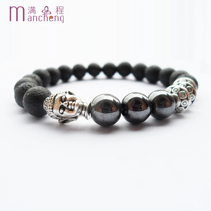 

Aesthetic Ancient UFO 8MM Black Volcanic Yoga Lava hematite Buddha Head Bracelet Vintage Man Men Trending Products Lanyard Gift