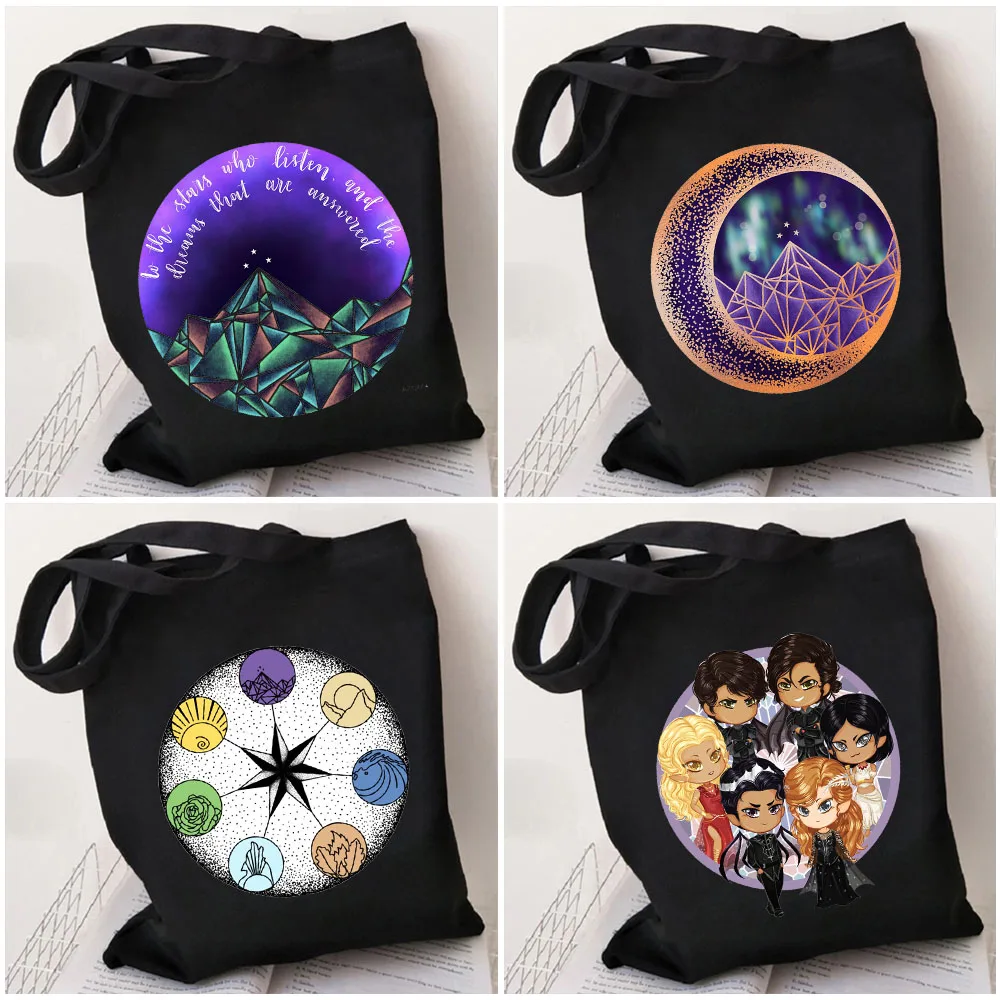 

Night Court Star Moon ACOTAR Mountains Insignia Valkyrie Stars Feyre Nesta Rhysand Women Canvas Shoulder Tote Bag Cotton Handbag