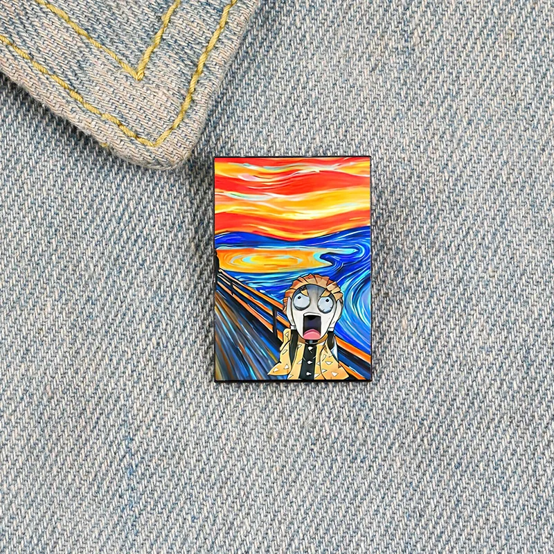 

Fashion The Zenk Scream Printed Pin Custom Funny vintage Brooches Shirt Lapel teacher Bag Cute Badge Cartoon pins for Lover Girl