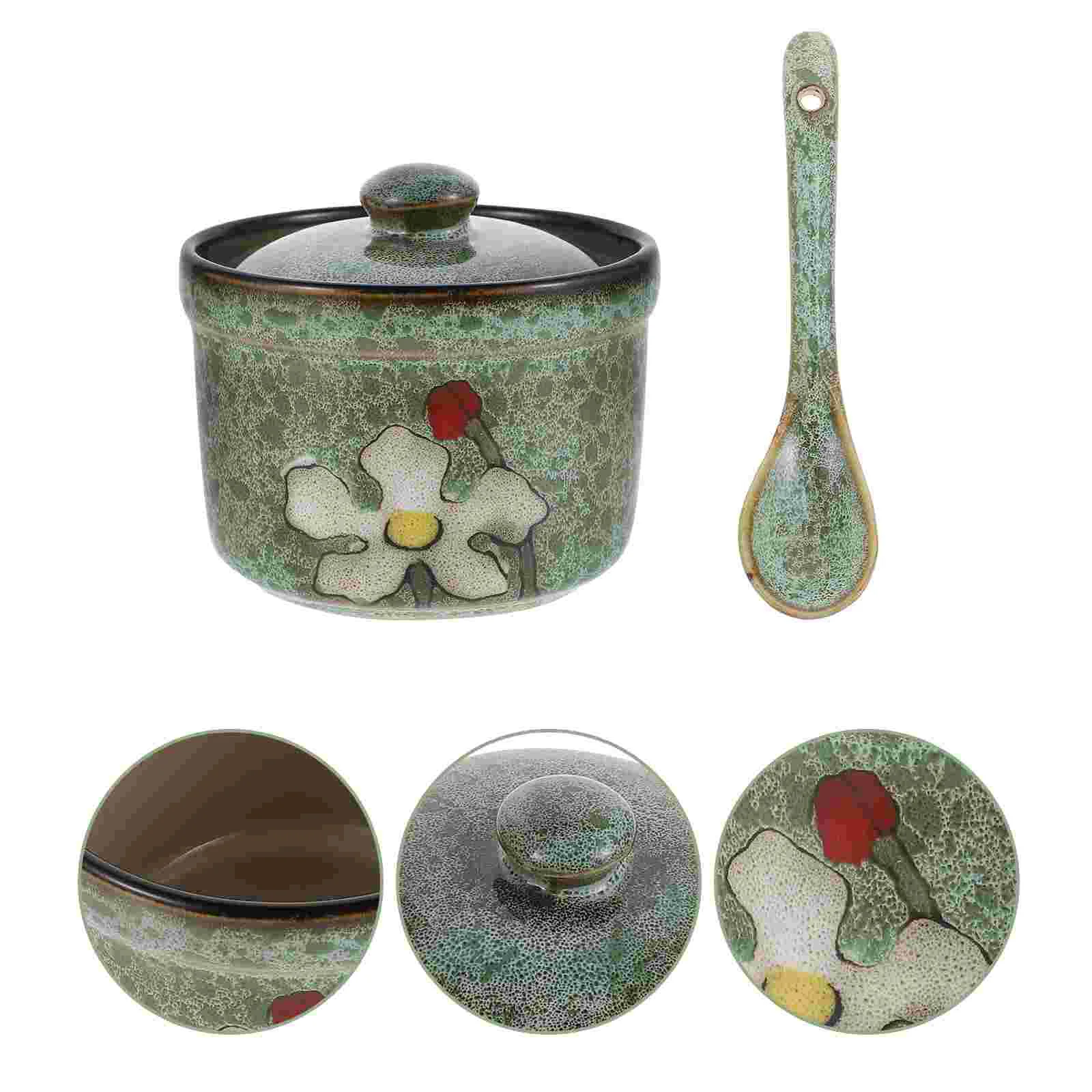

Bowl Sugarcreamer Seasoning Ceramic Lidjar Condiment Decorative Pitcher Set Serving Boxmarble Household Gravycorn Bears Spoon