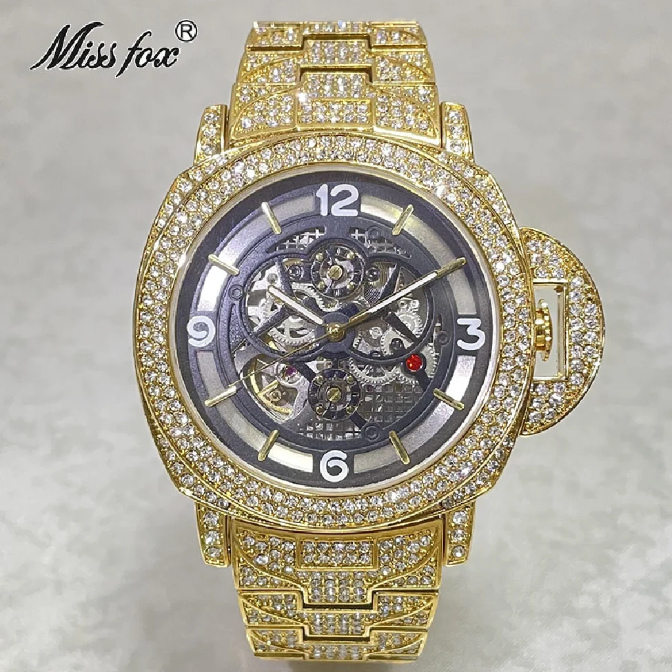 

Hip Hop Brand New Fashion Automatic Machinery Men Watch Luxury 18K Gold Iced Out Moissanite Wristwatch Full Steel Clocks Reloj